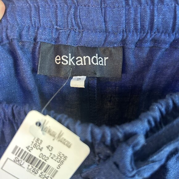 Eskandar NEW Drawstring Trouser Indigo Blue Linen Pant size 2 - Picture 2 of 9